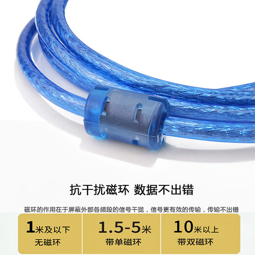 一叶兰适用于三菱Q系列松下施耐德汇川PLC编程电缆通讯数据线ABB安川鸣志伺服驱动器调试下载线T形口 透明蓝色 1米 西门子G110 G120C变频器V90伺服 数据线