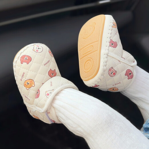 Miduer winter baby cotton shoes 6 to 12 months baby toddler shoes soft sole infant snow boots high top plus velvet thickening 8 off-white (Z35 bear boots) 12 M inner length 12cm recommended for 6-12 months