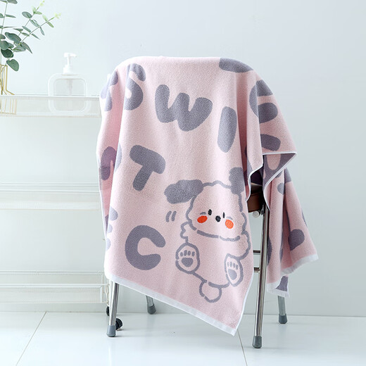 CLCEY儿童小号长方形洗面巾纯棉薄小毛巾超柔洗脸巾家用可爱卡通洗脸巾 单条浴巾比利狗粉色(140 14070条