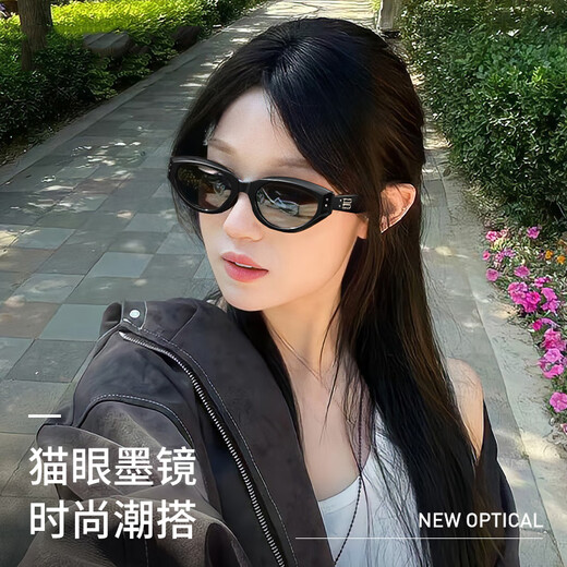 村田稻夫猫眼墨镜 太阳镜 复古猫眼墨镜女高级感新款GM太阳镜 黑框灰片