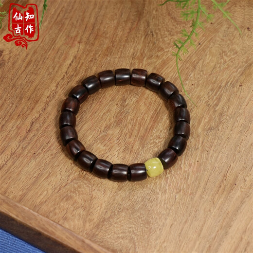 仙知古作海南黄花梨搭配蜜蜡手串直切珠油梨单圈 偏紫底降香黄花梨木佛珠 8*10MM