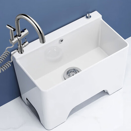 Darv mop pool household balcony ceramic wash large outdoor all-in-one mop pool high foot with hole sitting faucet floor basin J-T19 Taiwan controlled drain + universal faucet