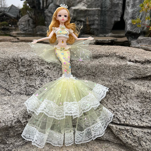 Shantou Lincun's new mermaid princess doll children's birthday gift handmade wedding dress doll lace mermaid yellow about 45 cm long from head to tail