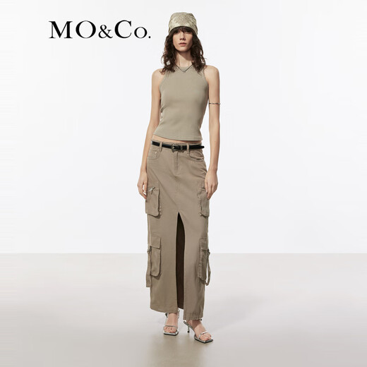 MO / CO. Gilet 5a lavage antibactérien Dirying Dirying Slim ajustement Collier rond de coupe I Top I-Back avec intérieur et extérieur Olive Green S 160