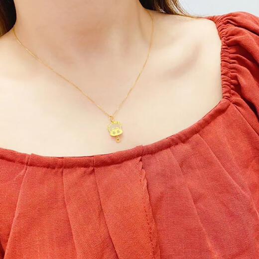 Shengli 999 Pure Gold Inlaid Jade Gold Pendant 3D Hard Gold Twelve Zodiac Signs Little Taurus Imitation Gold Hetian Jade Necklace for Women Copper Coin Bull