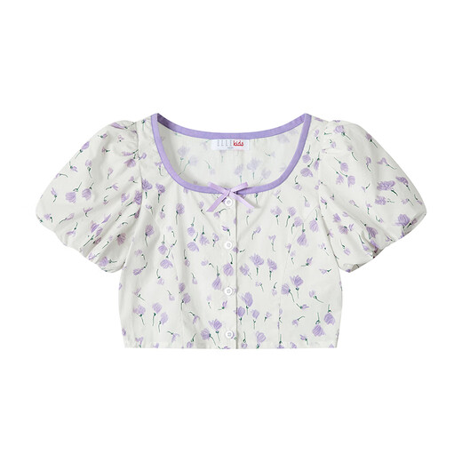 ELLE KIDS children's clothing cotton short puff sleeve shirt girls spring and summer new palace style short-sleeved shirt floral 130