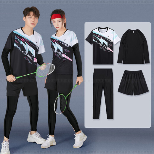 Nom de la ville Automne et hiver Badminton Uniform Suit Men et femmes maillots Sports Badminton Training Competition Uniform Uniform Custom Volleyball Uniform Numéro 3880 BLUE + 3638 Black Shorts quatre pièces - Sythme 4xL de style féminin [SEUL STYLE MENSE]