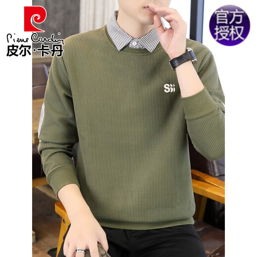 Pier Cardin Herbst und Winter Neues gefälschtes zweiteiliges Sweatshirt für Männer koreanischer Stil Slim Fit plus samt verdickte warme Hemdkragen Basis-Hemd-Unterwäsche 1391 Meter Weiß [Modell] plus Samt M 90-110jin [Jin gleich 0,5 kg]