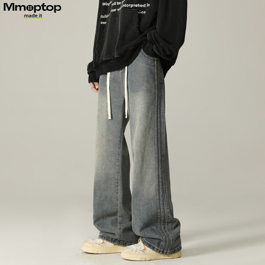 MMOPTOP Japanese casual jeans autumn and winter men's couple striped straight sports loose trousers MNZK44 blue 2XL