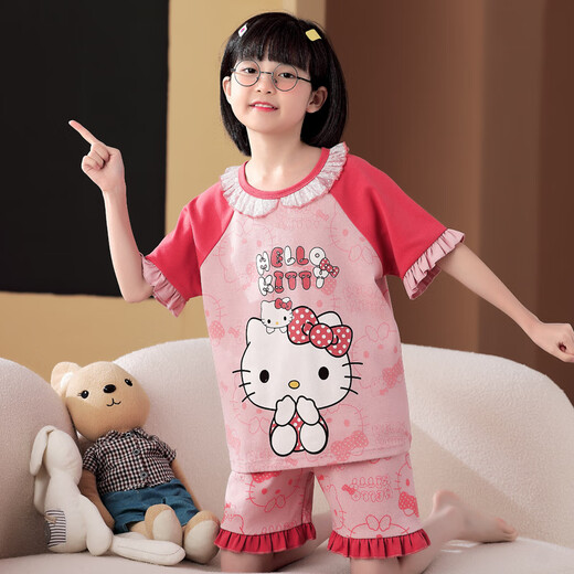 Manido Summer Children's Kulomi Pajamas Thin Cartoon Set Little Girl Pure Cotton Short Sleeve Girls Home Cotton M6636 Women [Double Short] 140cm 16 size recommended 135-145cm