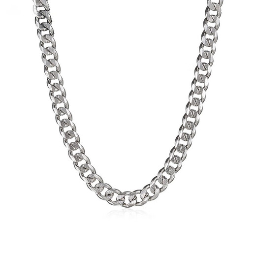 Lao Fengxiang 925 silver necklace men's sterling silver necklace Cuban clavicle chain anniversary birthday gift for boyfriend and husband 52cm single buckle flat chain 38g brand gift box