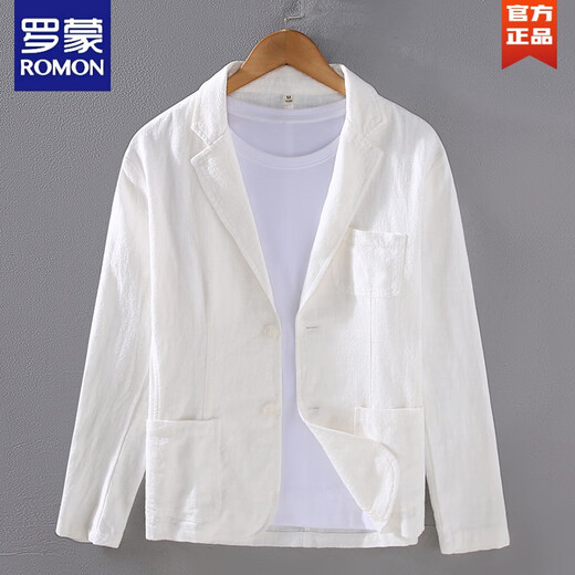 罗蒙（ROMON）春夏男士亚麻商务休闲西服夹克潮流百搭西装便服棉麻布料单西外套 灰色 XL