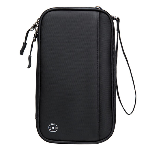 fancyfree portable multi-functional document storage bag hanging neck multi-card slot ticket holder small passport bag overseas travel boarding bag black