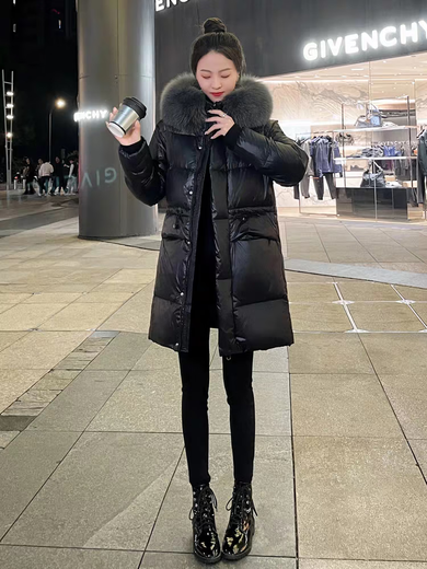 QVI high-end brand down jacket women's mid-length 2025 winter new style fashionable loose slimming thickened white duck down jacket black (real fox big fur collar) M 100-115Jin Jin equals 0.5 kg