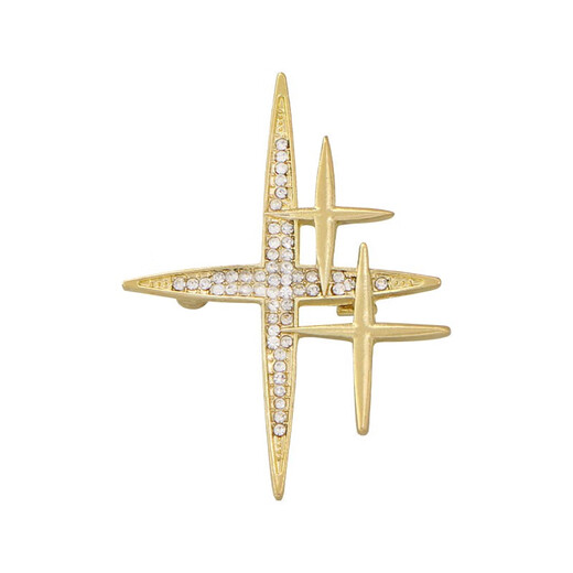 QUAMER flash diamond cross star brooch design niche suit windbreaker corsage coat pin star diamond gold