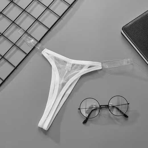 Victoria's Secret Emilysa Men's Thong Low Waist Seamless Ultra-Thin Transparent Ice Mesh Fashion Underwear Narrow Band Sexy T-Pants for Men GT315 (White + Black) M 90-110Jin Jin equals 0.5kg