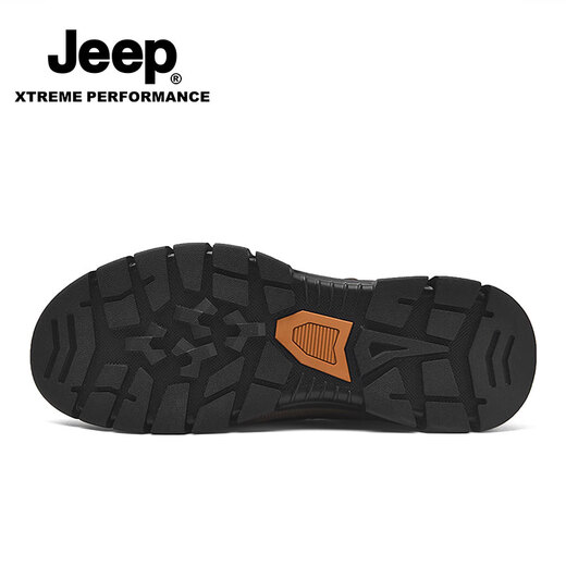 JEEP Jeep first-layer cowhide casual shoes for men in autumn and winter new soft-soled hiking shoes one-legged lazy casual business leather shoes khaki foot style standard leather shoe size 41 (255mm)