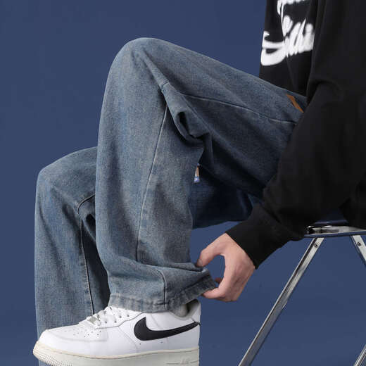 真维斯（Jeanswest）牛仔裤男秋冬季直筒宽松潮流休闲长裤男款拖地百搭秋天裤子 黑灰色SS838 M