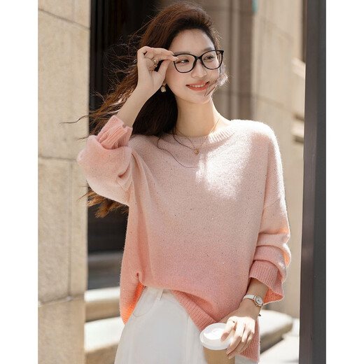 Demana Tyndall hanging dye gradient autumn sheep wool sequin yarn round neck loose temperament sweater women's top