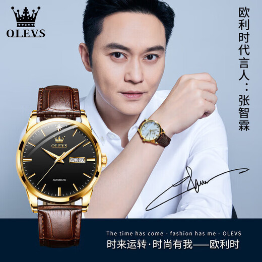 欧利时 OLEVS瑞士认证十大品牌名表手表男士全自动机械表夜光防水男腕表送男友 棕皮黑面-典藏版 | 6629男 【终身质保】