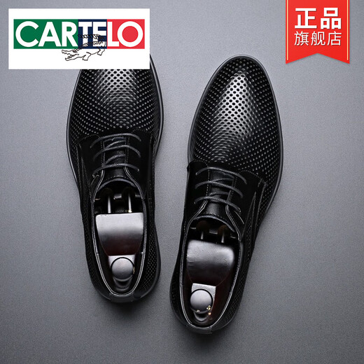 Cartelo Lederschuhe Herren Sommer hohl atmungsaktiven großgrößen Herrenschuhen echte Ledergeschäft Formale Sandalen für die innere Höhenschuhe schwarz 9928 Vier-Jahreszeiten-Model Standard Lederschuhe Größe 37