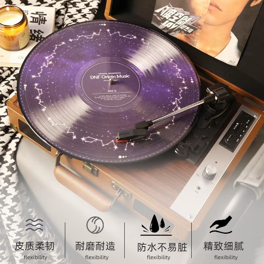 MZELI KING Retro Vinyl Record Player Bluetooth Audio Music Artifact Record Player Birthday Housewarming Wedding Gift Chinese Valentine's Day Gift Can Write Greeting Cards New Generation Dark Night Black