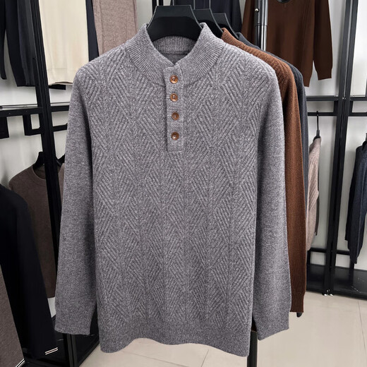 Heavy 400g pure wool sweater for men in autumn and winter thickened warm casual henley collar knitted bottoming sweater for men BE913 Comet Coffee L Recommended 120-135Jin Jin is equal to 0.5 kg