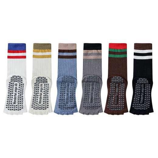 Huodiniao Autumn and Winter Yoga Socks Non-slip Professional Women's Fitness Mid-Tube Pilates Five-Toe Socks Adult Sports Floor Socks Mid-Tube Five-Toe Socks - Black