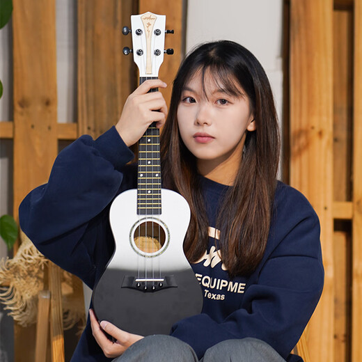 Gitarrist Ukulele Girls Style Anfänger Einstiegsfurnier-Kinder kleiner Gitarre hochwertig 23-Zoll-Uklili 23-Zoll-Schwarz und Weiß + Accessoires + Klaviertasche