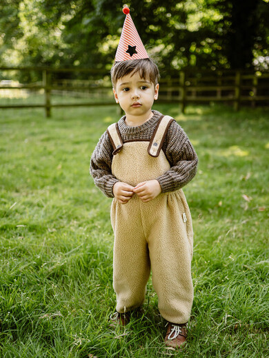 LELE JOVE Nordic style baby polar fleece jumpsuit autumn and winter cute cloud velvet loose jumpsuit for boys and girls, straw yellow 80