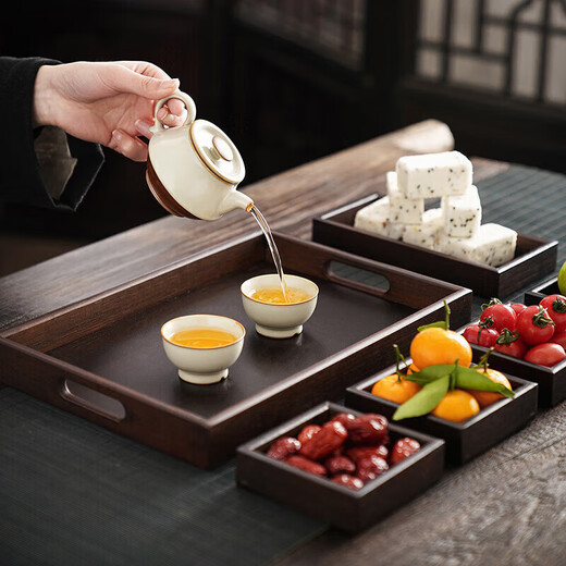 Qixuanyuan stove tea making tools bamboo tea set tray simple home office tea tray compartment storage snack snack tray