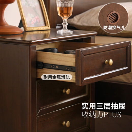 Genji Wood Language Solid Wood Bedside Table Home Simple Medieval Bedside Table American Retro Bedroom Drawer Storage Cabinet Poplar 0.48 Meter Bedside Table