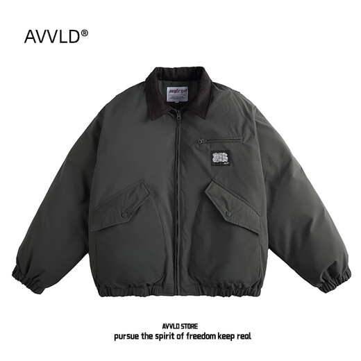 AVVLD美式底特律工装棉服男冬季加厚保暖宽松潮流百搭翻领棉衣外套男 灰绿色 2XL