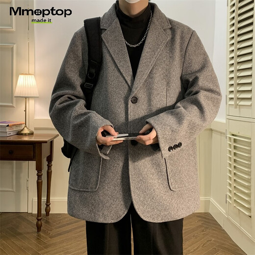MMOPTOP short suit loose woolen coat men's winter coat Korean style loose thickened MDY01 gray XL