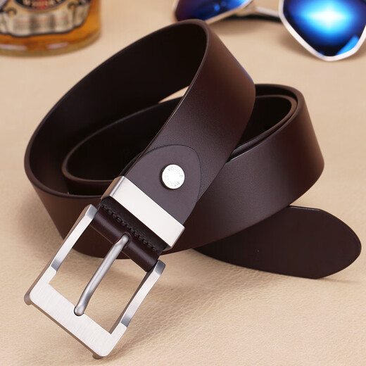 
VGXOUE titanium alloy belt men's genuine leather casual pin buckle layer cowhide belt men's simple middle-aged and young trousers belt trendy titanium buckle 9227 deep coffee (bandwidth 3.3cm) 100cm