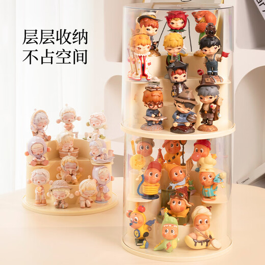 JOKOOAN blind box display box suitable for Bubble Mart end box figure series storage box transparent fashion model step cabinet cream yellow staggered steps stage display space utilization