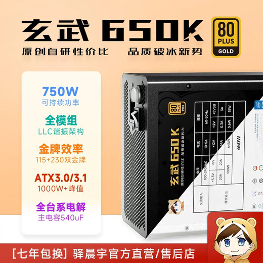 Yichenyu Chenyu Technology maßgeschneiderte Host-Stromversorgung Yujiang-Kühlung Xuanwu 650k nachhaltiges 750-W-Peak-Vollmodul-Goldmedaillen-Netzteil Xuanwu 650K+ weißes, verbessertes Kabelpaket mit Wechselstromkabel