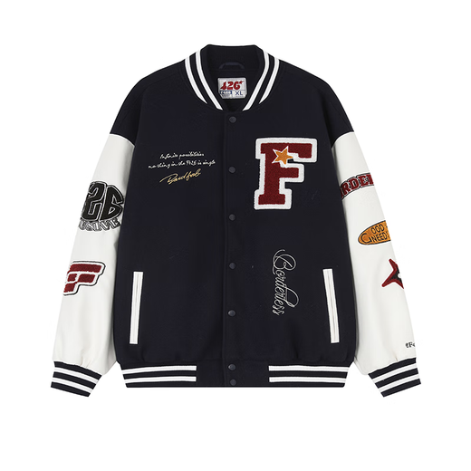 F426 Zhao Lusi and Xu Yan same style national fashion brand spring high-end contrast color towel embroidered baseball uniform long-sleeved jacket, navy L