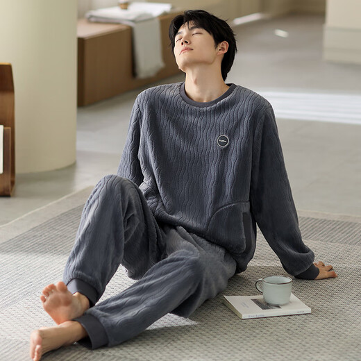 Aus dem Herzen des Herzkorallens Velvet Pyjamas Herren, Herbst und Winter verdickte warme und lässige, plus Größe langärmelige Herren-Pyjama-Kleidungsstücke Set F 9864 m Höhe 165-170 Gewicht 100-120jin [Jin gleich 0,5 kg]