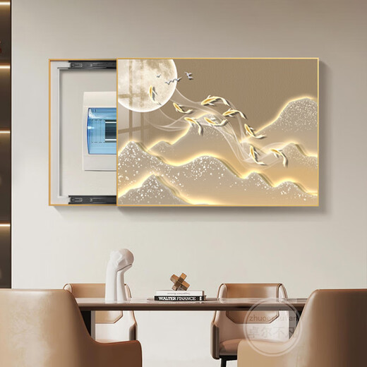 Yaoshijia painting has a back mountain electric meter box decoration painting blocking light luxury landscape distribution box hanging painting cream wind gate box mural T9196 45*35cm (blocking 35*25) right push and pull black frame