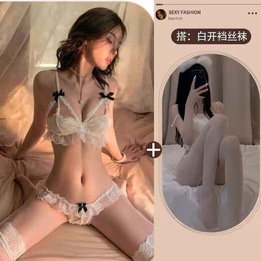 Sexy Little Peach Sexy große BH-Schnürhöpchen kostenlos Bikini Dreipunktanzug weiblicher Liebhaber schwarzer Set + gleiche Strümpfe