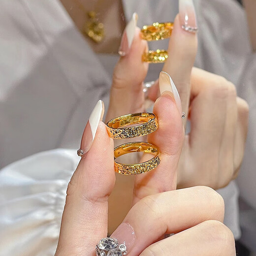 Fat Donglai's same style 18k gold broken ice ring broken gold gold men and women steel stamped gold ring couple broken gold ring No. 10