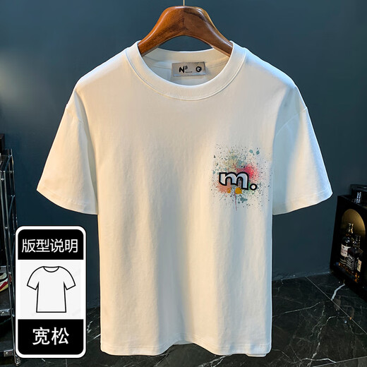 Lomon American Trendy Retro Camiseta de manga corta Camiseta de manga corta Menores pesados ​​Cabello redondo de algodón medio de mangas