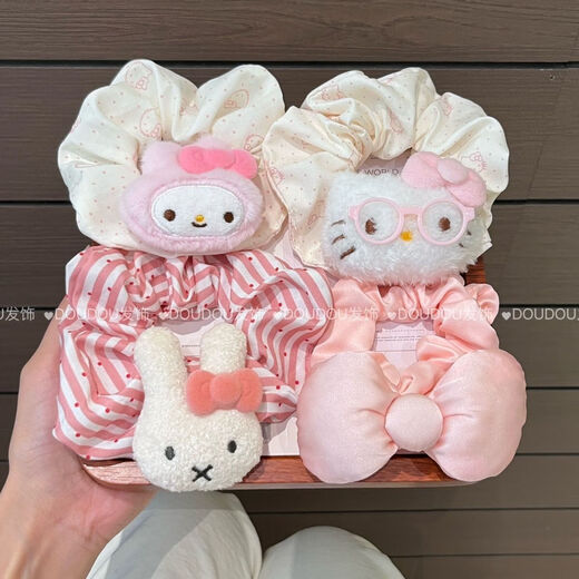 Miffy Rabbit Large Intestine Hair Circle Heart Tie Sweet Hair Rope Cute Ponytail Rubber Band 2025 Ball Girl Hair Rope Pink Print kt