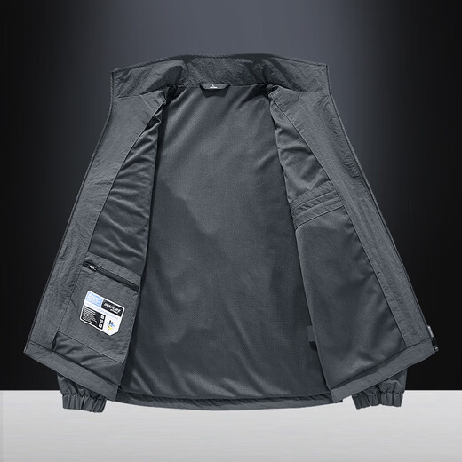 Sports jacket men's winter velvet coat casual top stand collar autumn and winter breathable windproof middle-aged fishing jacket black 3XL 160-175Jin Jin equals 0.5 kg