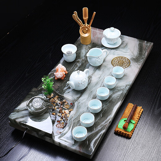 OUOETY Azul Color He Yushi Tea Tea Plate Tea Tea Tea Light Light Luxury Luxury Small Kung Fu Té Comal Office Oval Tea Tea Silk Jade 1049*35*3