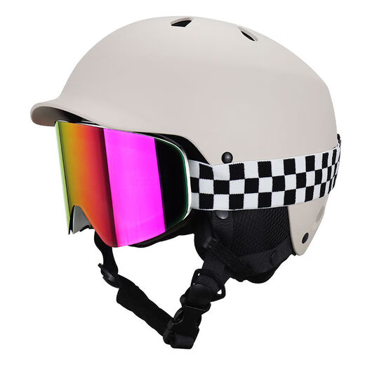 口口爱超轻滑雪头盔单双板滑雪装备护具男女保暖防撞滑雪盔滑雪帽 亚光白沙色 S