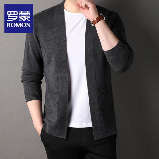 ROMON high-end wool sweater men's knitted cardigan spring and autumn new solid color fashion versatile casual black sweater jacket black XL recommended 130-150Jin Jin equals 0.5 kg