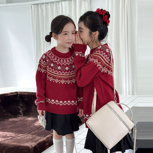 G.duck little yellow duck parent-child clothing autumn and winter clothing for a family of three and four red Christmas sweaters mother-daughter clothing knitted sweaters New Year's greetings clothing ethnic style sweaters 170 M