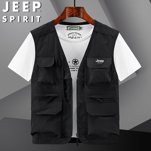 Jeep Spirit Jeep Vest Frühlings- und Herbst-Männer ärmellose Multi-Pocket-Weste Casual Top Jacket Khaki XL
